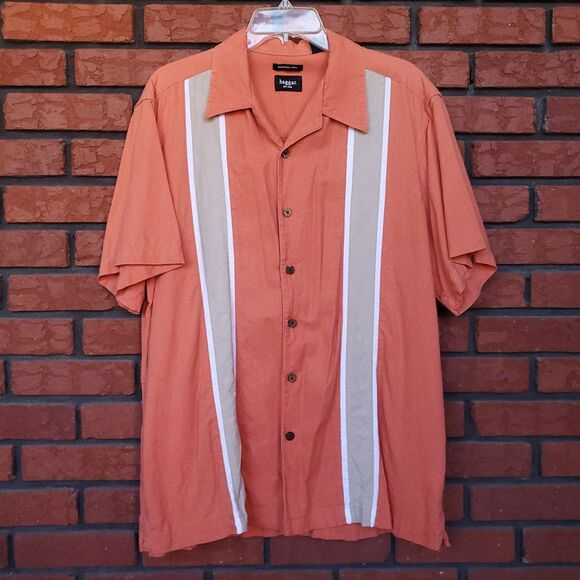 Haggar Other - Haggar Washable Linen Blend Shirt XL Lounge Beach Vacation Retro Bowling Stripe